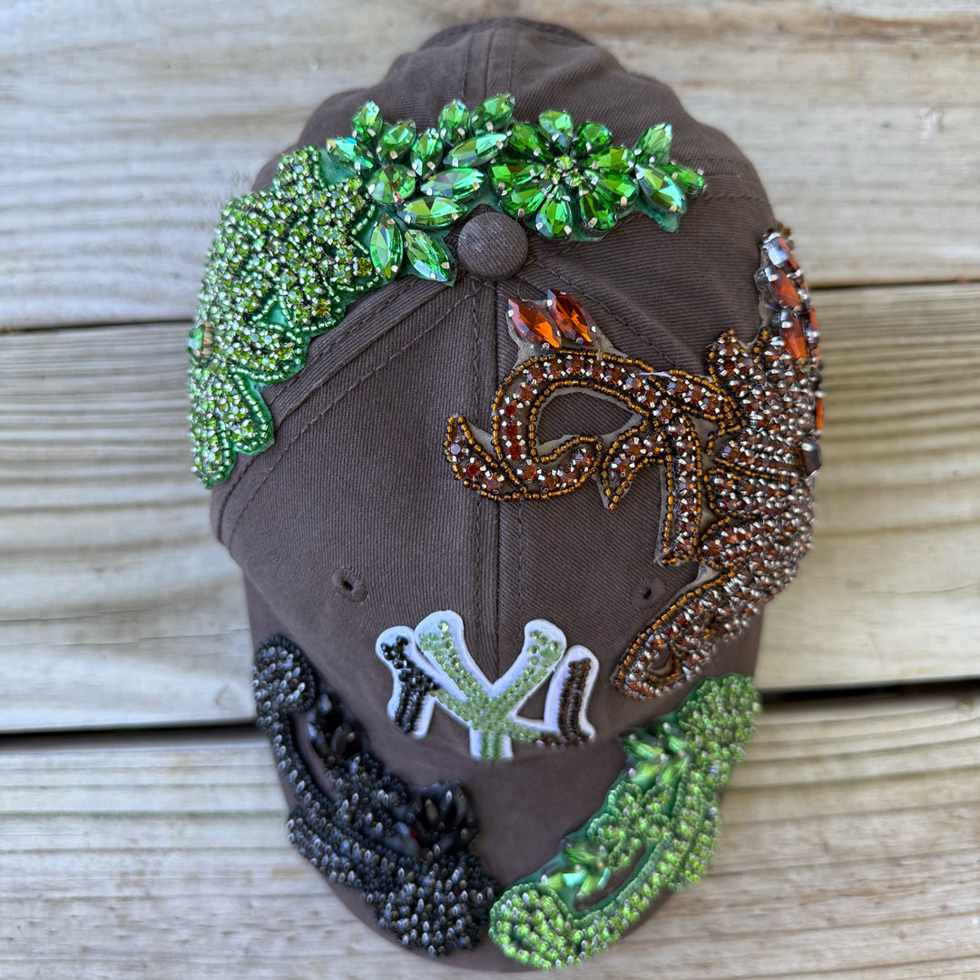 Custom Beaded Crystal Multicolor Applique Big New York Hat - Rebel P Customs