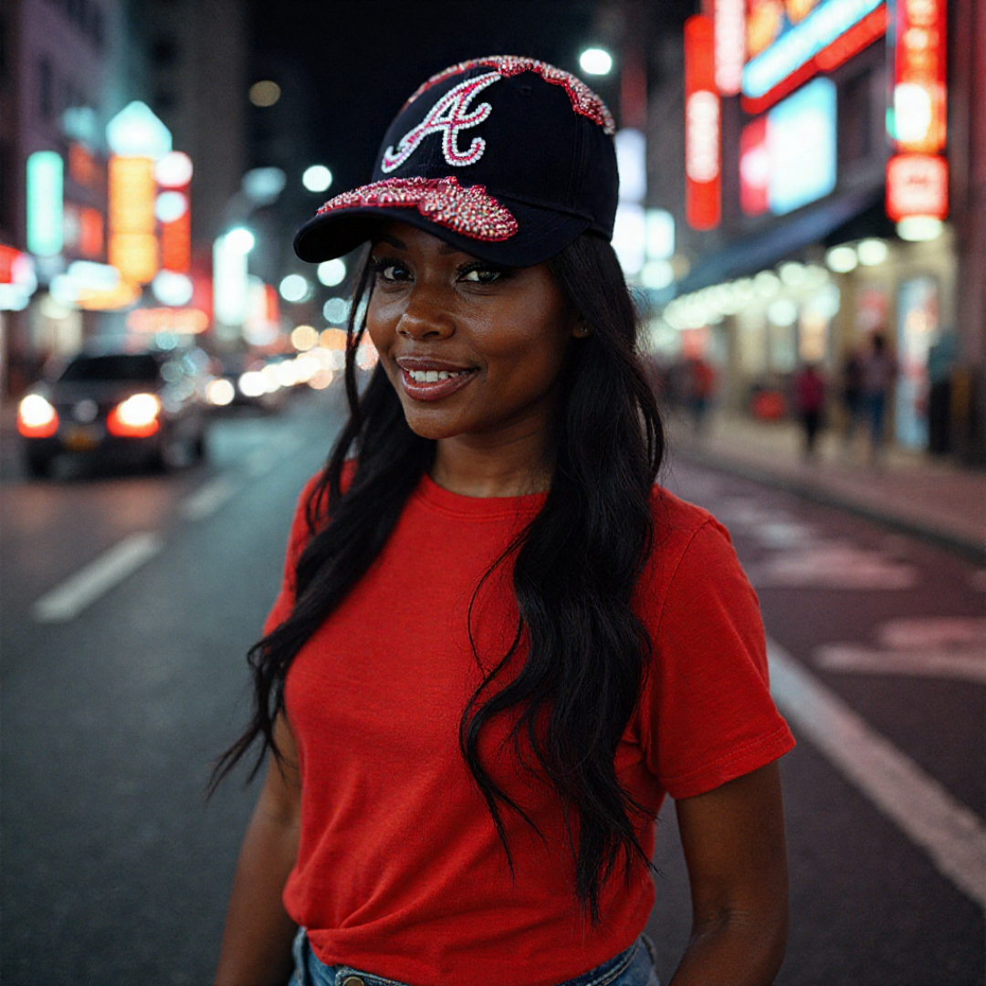 Custom Beaded Red Crystal Applique Atlanta Hat