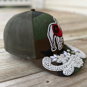 Custom Beaded White Crystal Applique Georgia Bulldog Hat - Rebel P Customs