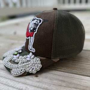 Custom Beaded White Crystal Applique Georgia Bulldog Hat - Rebel P Customs