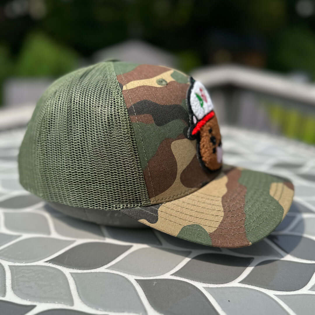 Chenille Dope Bear Camo Patched Hat