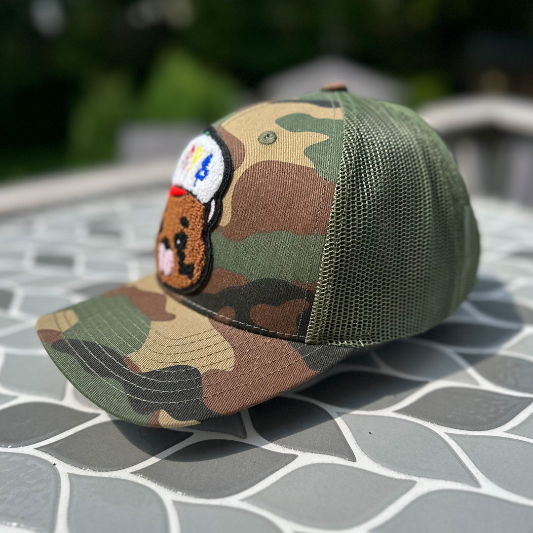 Chenille Dope Bear Camo Patched Hat