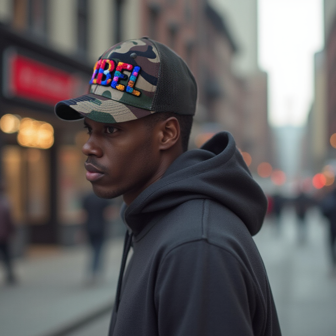 Chenille Rebel Camo Patched Hat