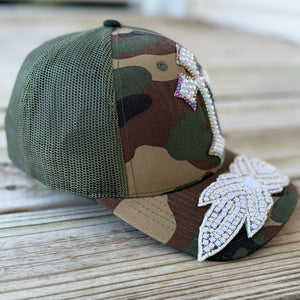 Custom Beaded Crystal Multicolor Applique Cross Hat - Rebel P Customs