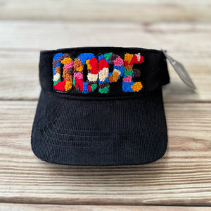 Chenille Dope Black Corduroy Patched Visor - Rebel P Customs