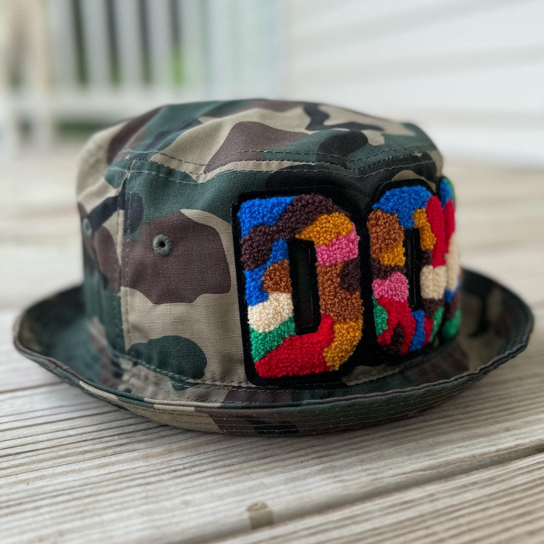 Chenille Dope Camo Patched Unstructured Bucket Hat - Rebel P Customs