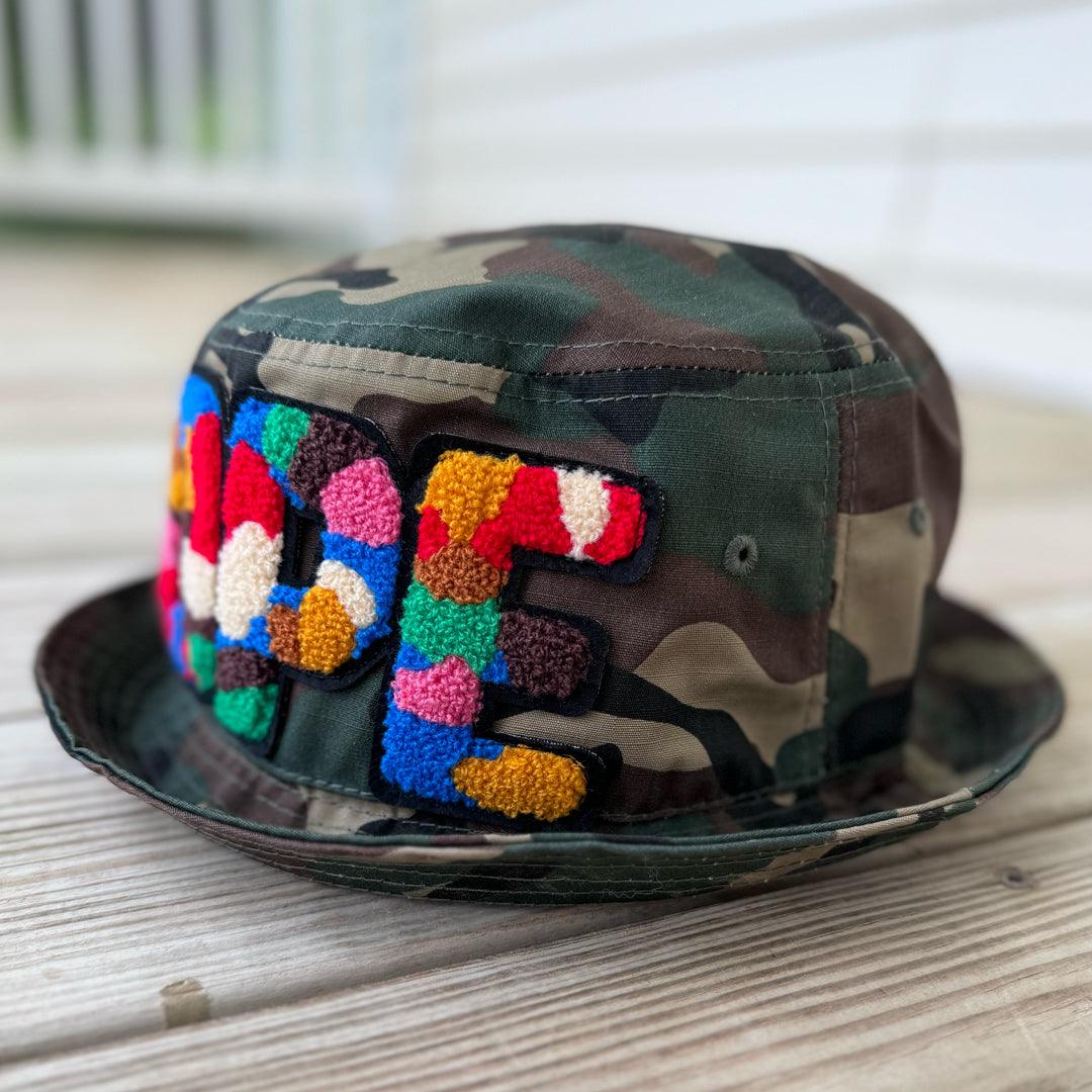 Chenille Dope Camo Patched Unstructured Bucket Hat - Rebel P Customs