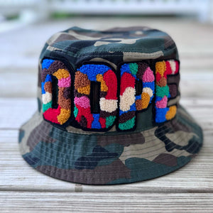 Chenille Dope Camo Patched Unstructured Bucket Hat - Rebel P Customs