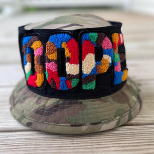 Chenille Dope Camo Structured Patched Bucket Hat - Rebel P Customs