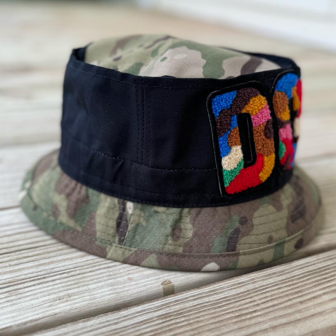 Chenille Dope Camo Structured Patched Bucket Hat - Rebel P Customs
