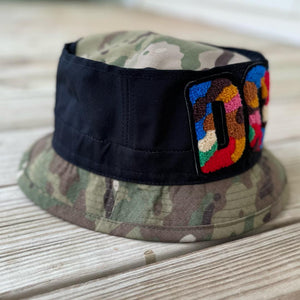 Chenille Dope Camo Structured Patched Bucket Hat - Rebel P Customs