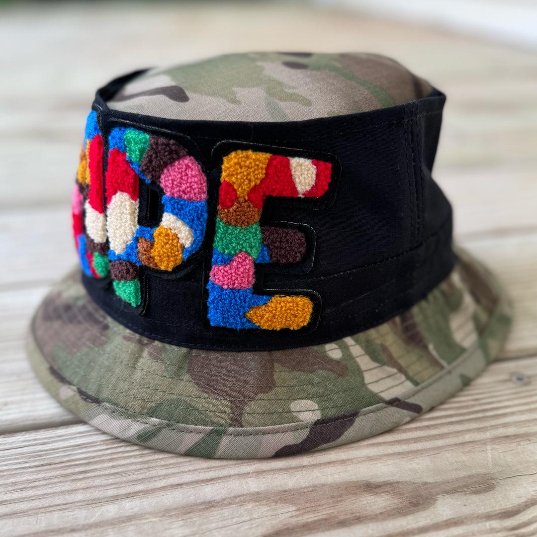 Chenille Dope Camo Structured Patched Bucket Hat - Rebel P Customs