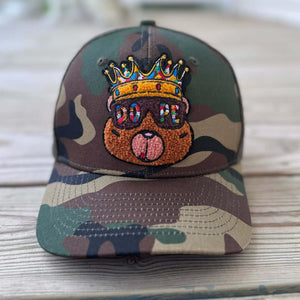 Chenille Dope Crown Bear Camo Patched Hat - Rebel P Customs