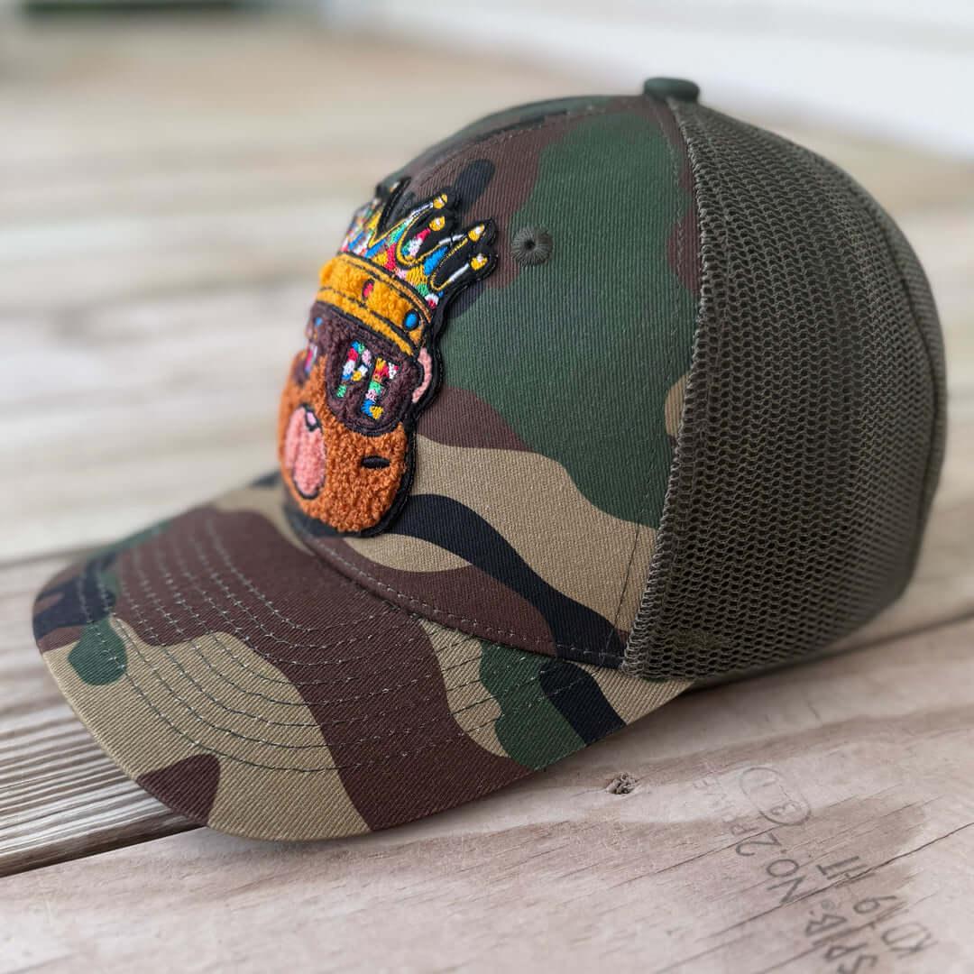 Chenille Dope Crown Bear Camo Patched Hat - Rebel P Customs