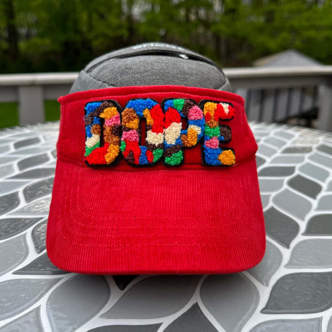 Chenille Dope Red Corduroy Patched Visor - Rebel P Customs