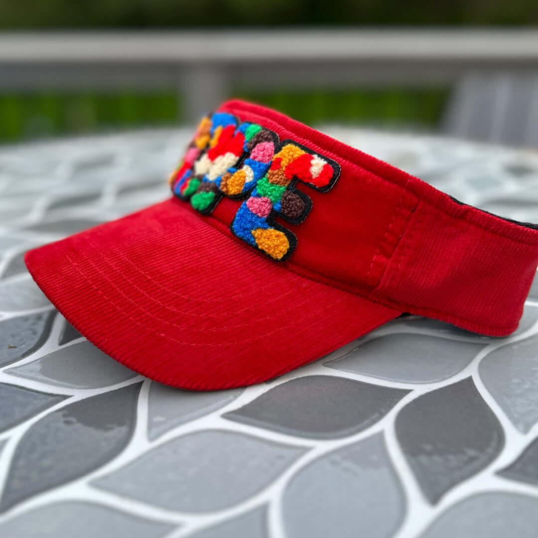 Chenille Dope Red Corduroy Patched Visor - Rebel P Customs