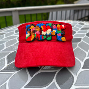 Chenille Dope Red Corduroy Patched Visor - Rebel P Customs