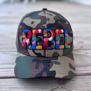 Chenille Rebel Camo Patched Hat - Rebel P Customs