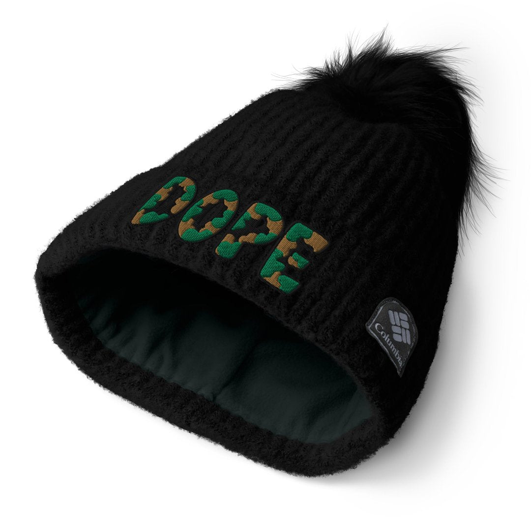 Dope Chunky Cable Pom Pom Patched Beanie