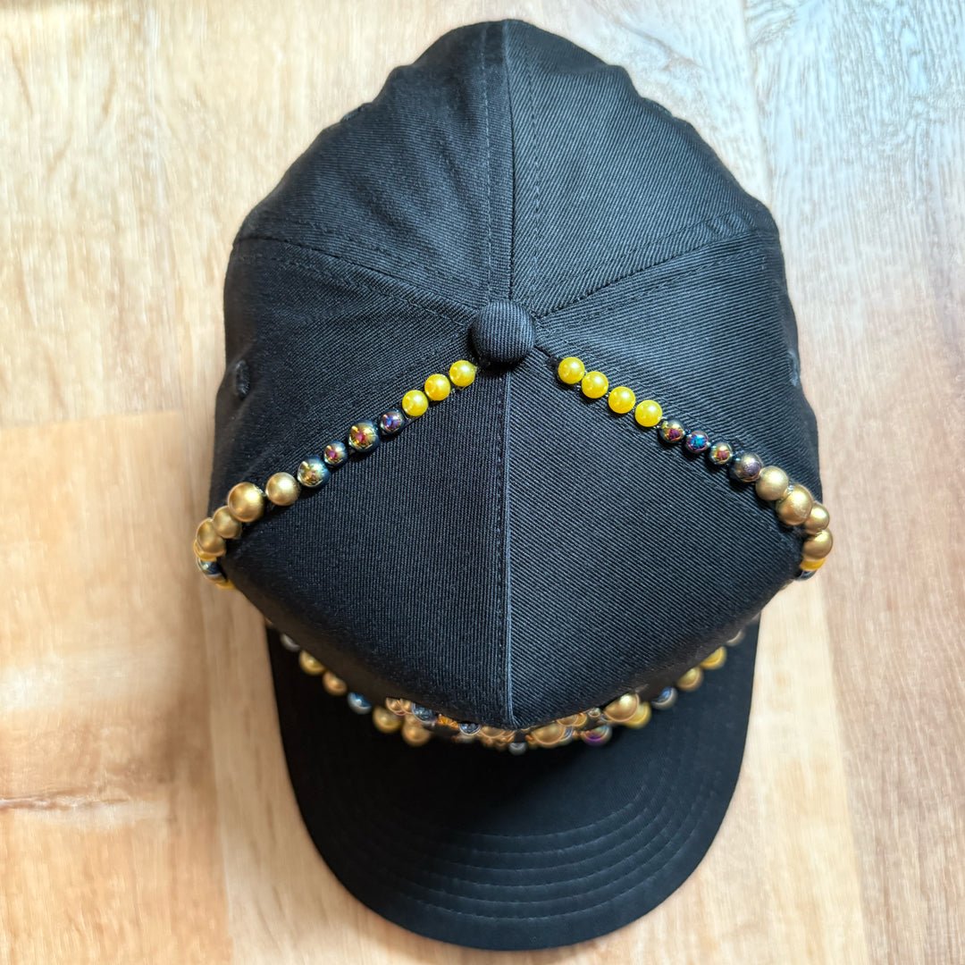 Custom Beaded Black and Gold Pearl New York Hat - Rebel P Customs