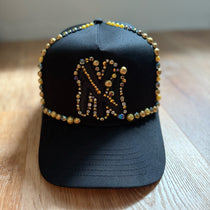 Custom Beaded Black and Gold Pearl New York Hat - Rebel P Customs