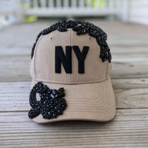 Custom Beaded Black Crystal Applique Big New York Hat - Rebel P Customs