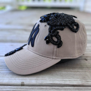 Custom Beaded Black Crystal Applique Big New York Hat - Rebel P Customs