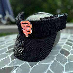 Custom Beaded Black Crystal Applique Glow In The Dark San Francisco Visor - Rebel P Customs