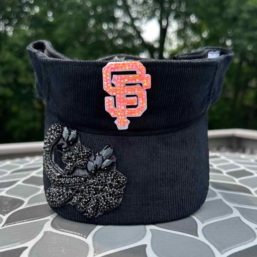 Custom Beaded Black Crystal Applique Glow In The Dark San Francisco Visor