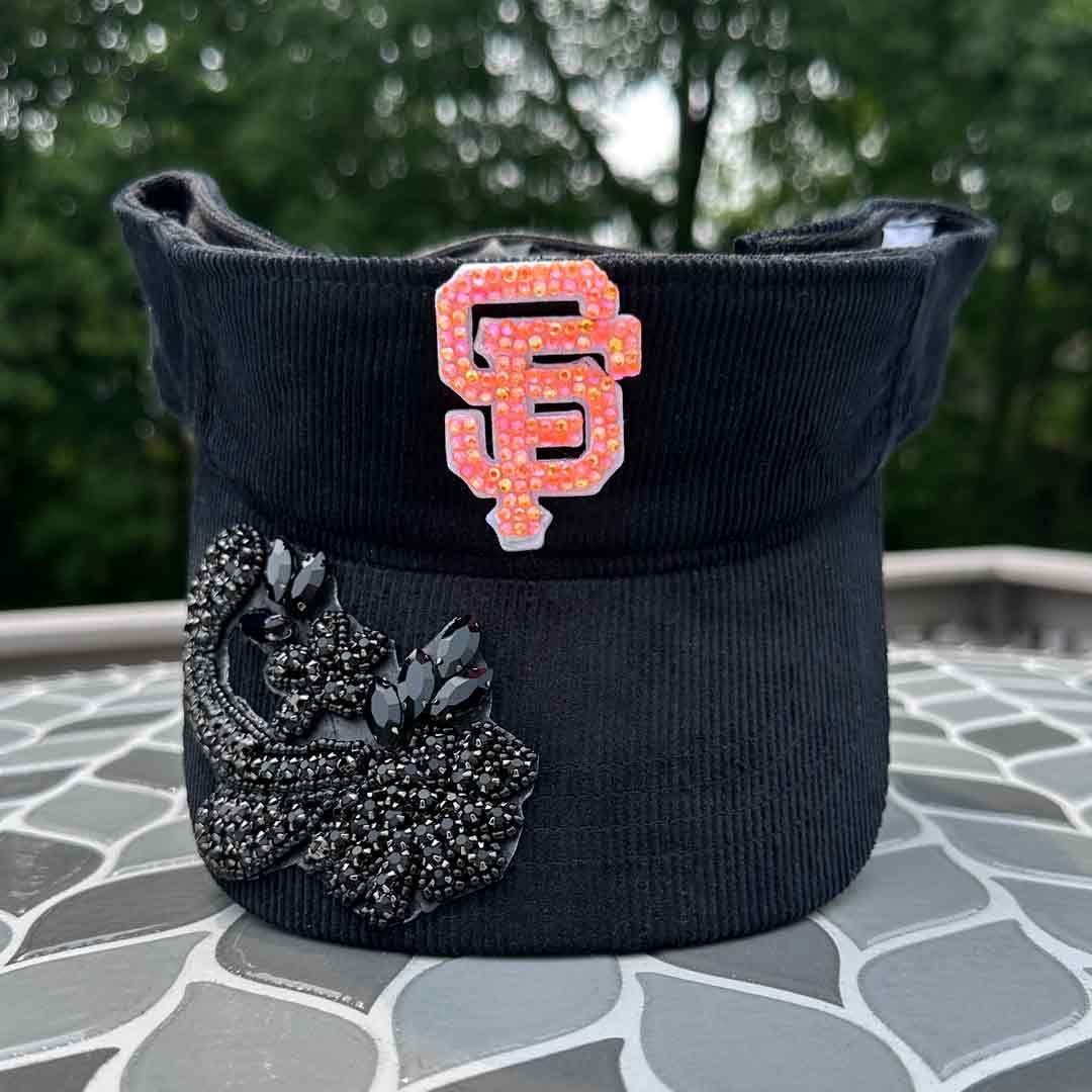 Custom Beaded Black Crystal Applique Glow In The Dark San Francisco Visor - Rebel P Customs