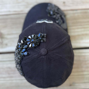 Custom Beaded Black Crystal Applique New York Hat - Rebel P Customs