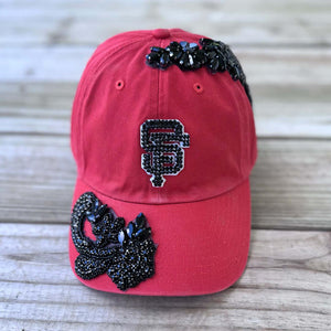 Custom Beaded Black Crystal Applique SF Hat - Rebel P Customs