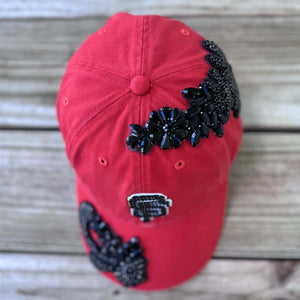 Custom Beaded Black Crystal Applique SF Hat - Rebel P Customs