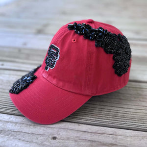 Custom Beaded Black Crystal Applique SF Hat - Rebel P Customs