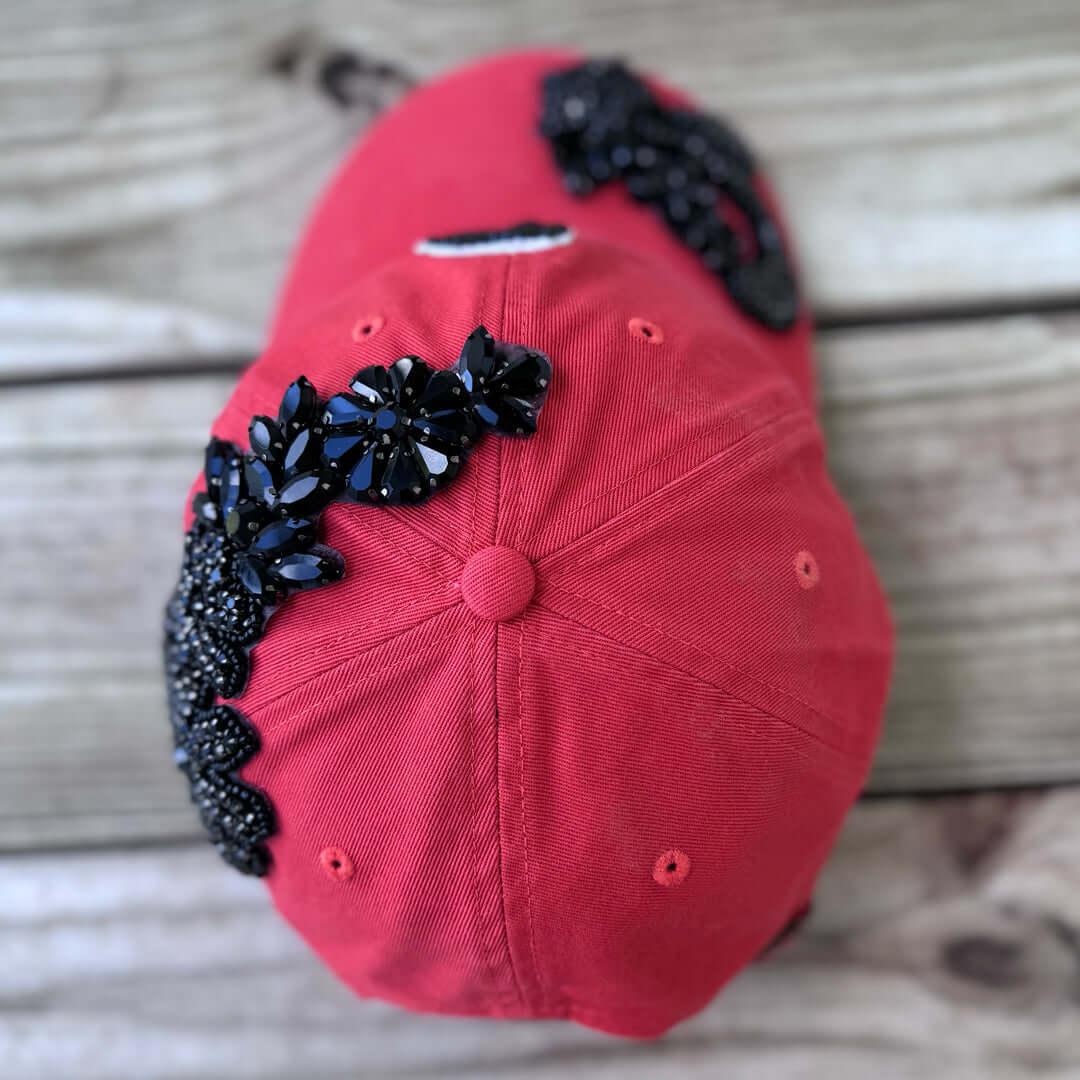 Custom Beaded Black Crystal Applique SF Hat - Rebel P Customs