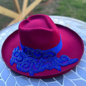 Custom Beaded Blue Crystal Applique Fedora Hat - Rebel P Customs