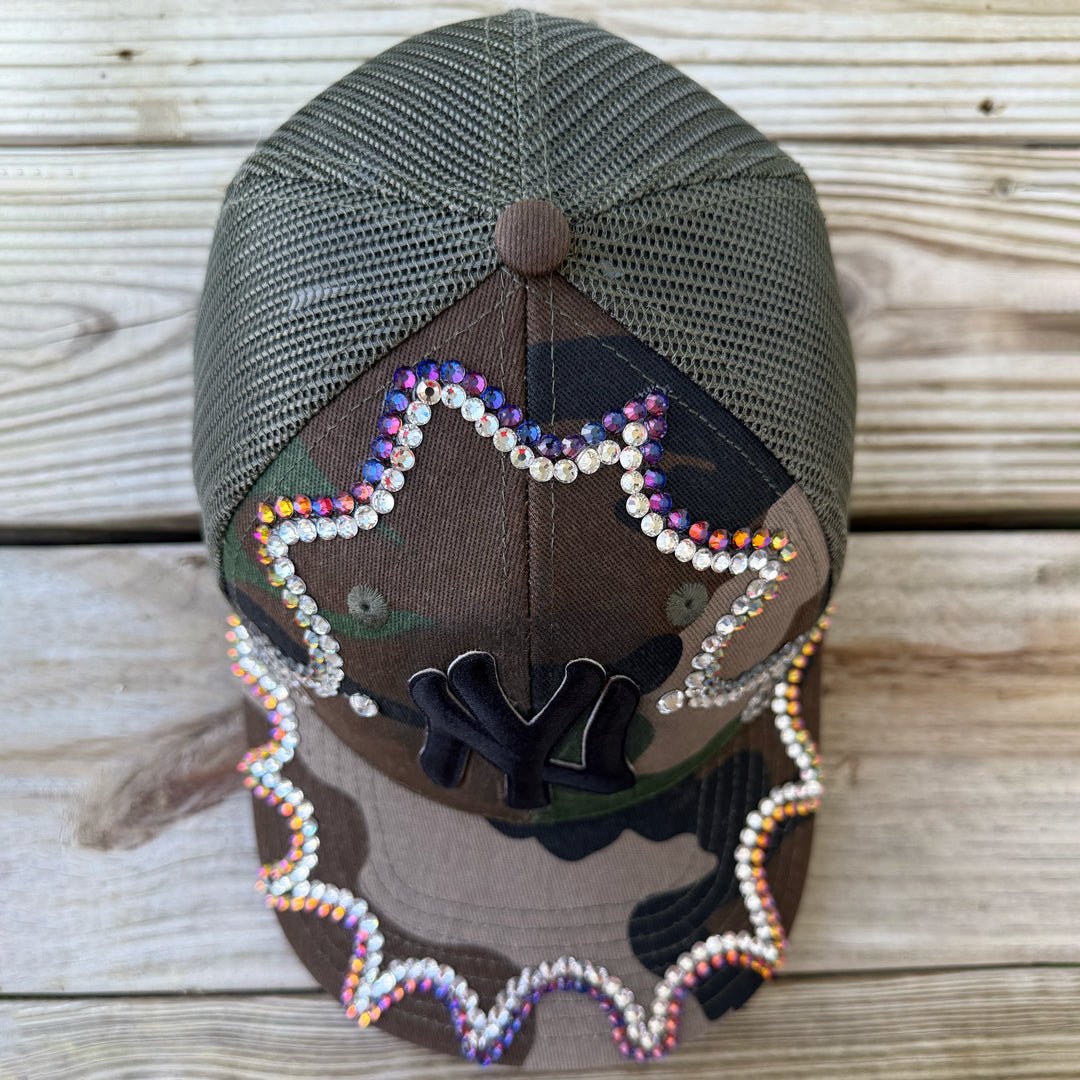 Custom Beaded Chameleon Crystal Applique New York Camo Hat - Rebel P Customs