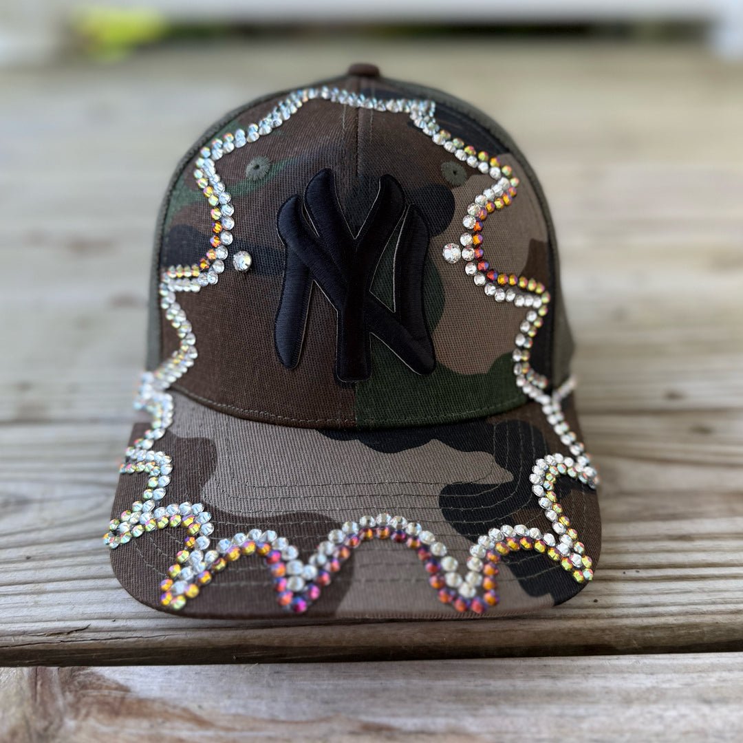 Custom Beaded Chameleon Crystal Applique New York Camo Hat - Rebel P Customs