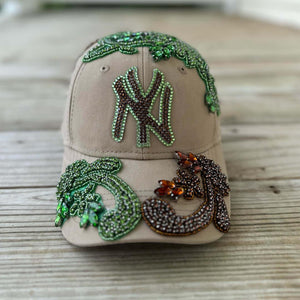 Custom Beaded Crystal Multicolor Applique Big New York Hat - Rebel P Customs