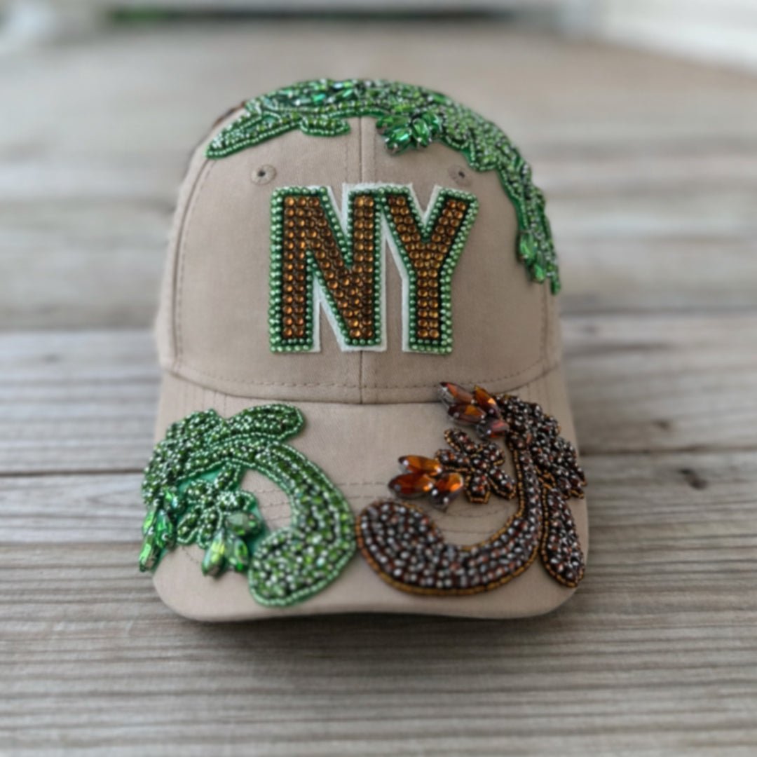 Custom Beaded Crystal Multicolor Applique Big New York Hat - Rebel P Customs