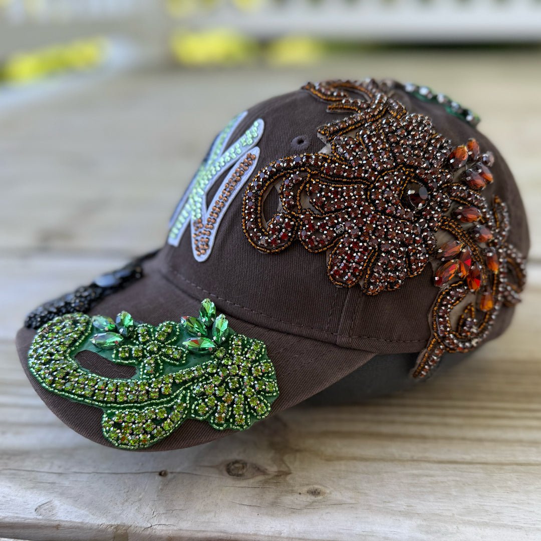 Custom Beaded Crystal Multicolor Applique Big New York Hat - Rebel P Customs