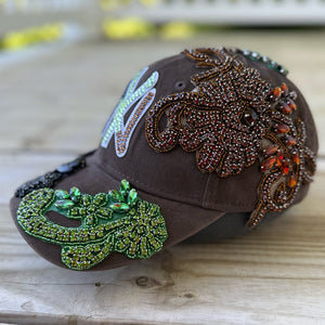 Custom Beaded Crystal Multicolor Applique Big New York Hat - Rebel P Customs