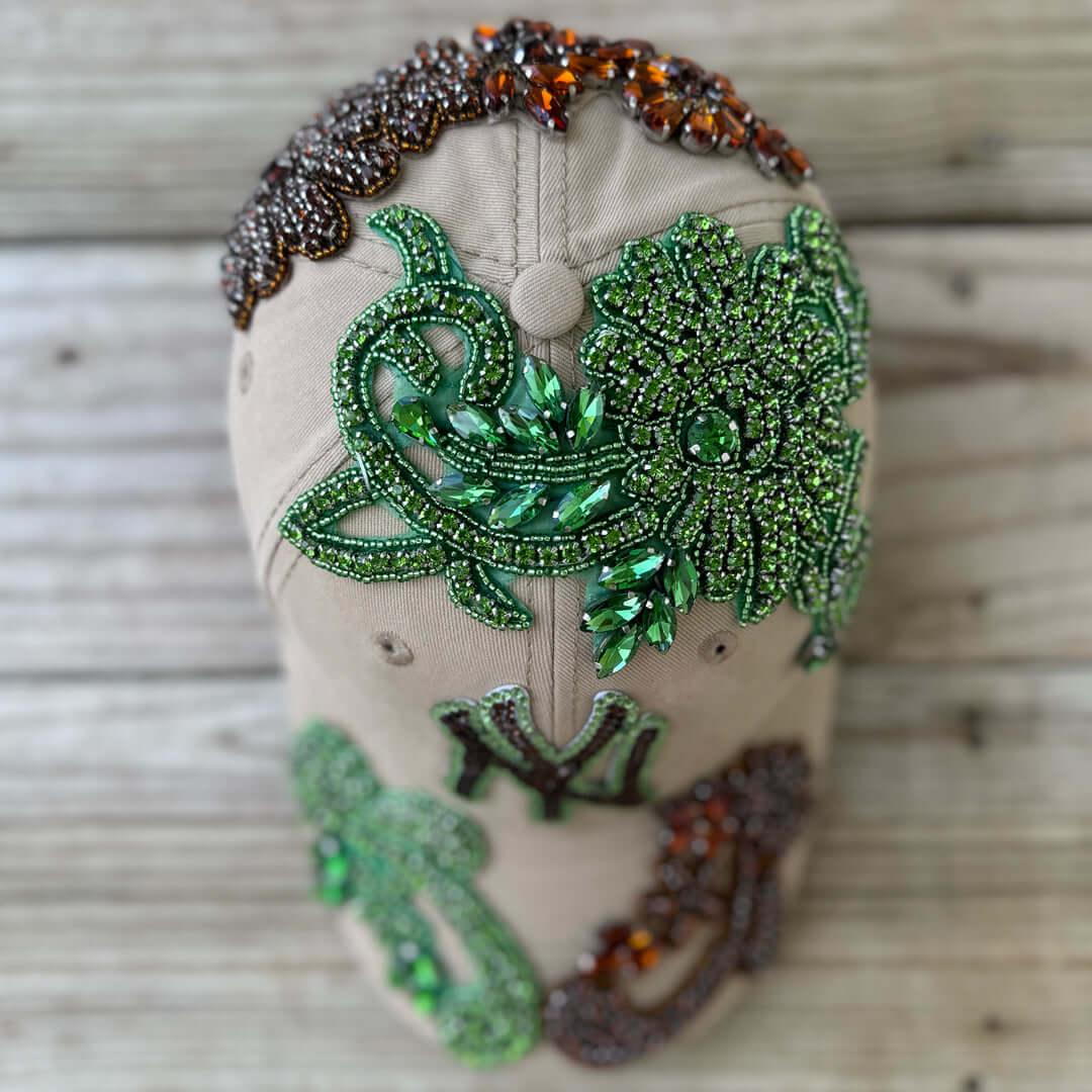 Custom Beaded Crystal Multicolor Applique Big New York Hat - Rebel P Customs