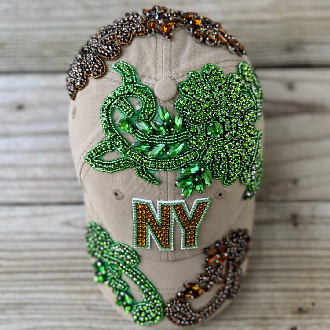 Custom Beaded Crystal Multicolor Applique Big New York Hat - Rebel P Customs