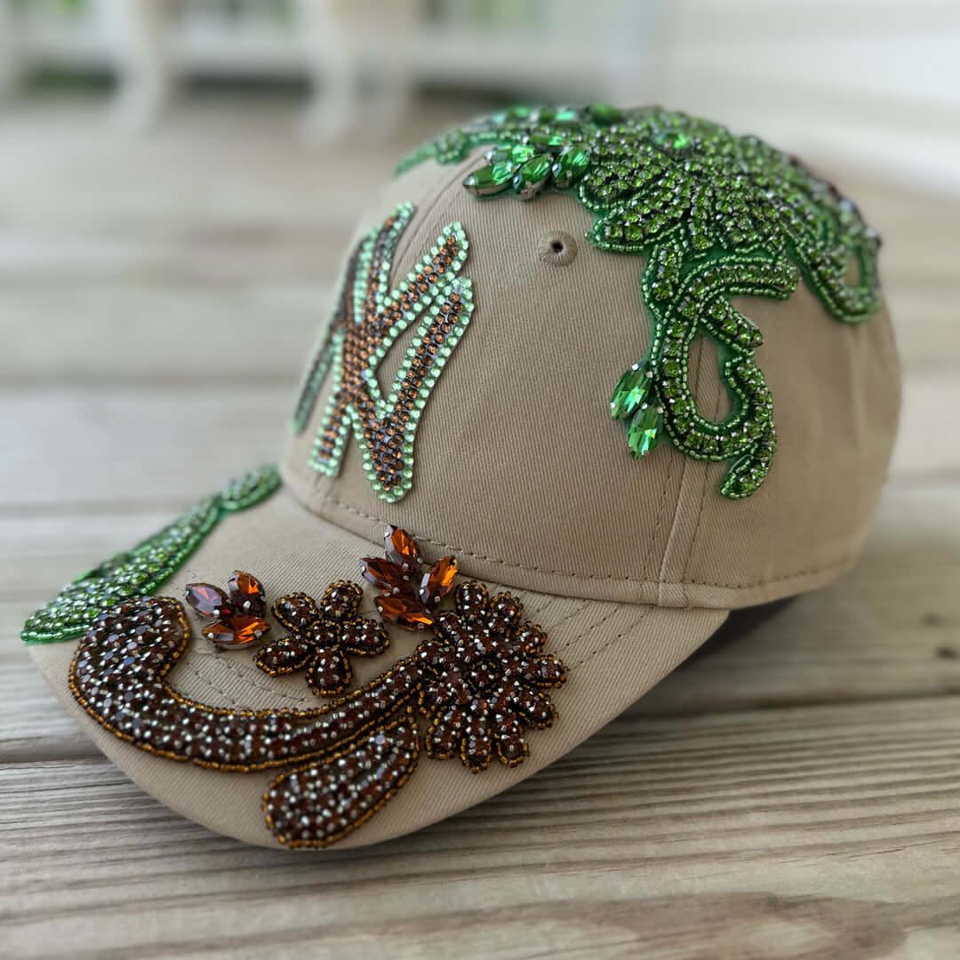 Custom Beaded Crystal Multicolor Applique Big New York Hat - Rebel P Customs