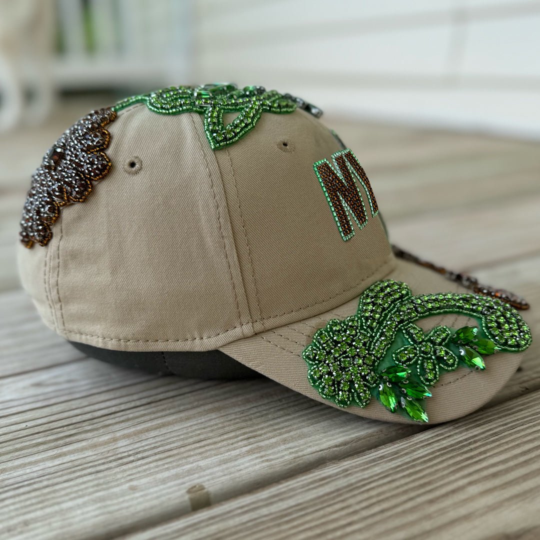 Custom Beaded Crystal Multicolor Applique Big New York Hat - Rebel P Customs