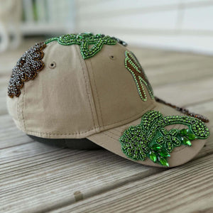 Custom Beaded Crystal Multicolor Applique Big New York Hat - Rebel P Customs
