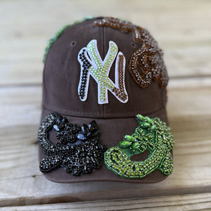 Custom Beaded Crystal Multicolor Applique Big New York Hat - Rebel P Customs