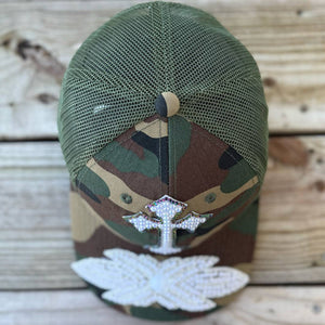 Custom Beaded Crystal Multicolor Applique Cross Hat - Rebel P Customs