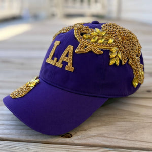 Custom Beaded Gold Crystal Applique LA Hat - Rebel P Customs